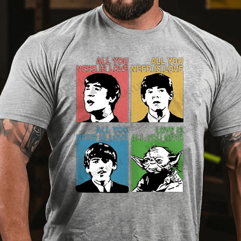 Maturelion Men's T-shirt The Beatles With Yoda All You Need Is Love Funny Cotton T-shirt