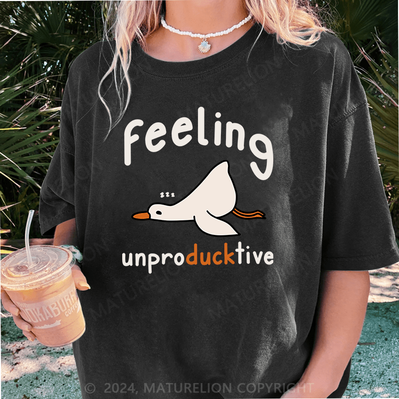 Maturelion Feeling Unproducktive DTG Printing Washed Cotton T-Shirt