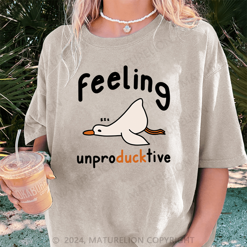 Maturelion Feeling Unproducktive DTG Printing Washed Cotton T-Shirt