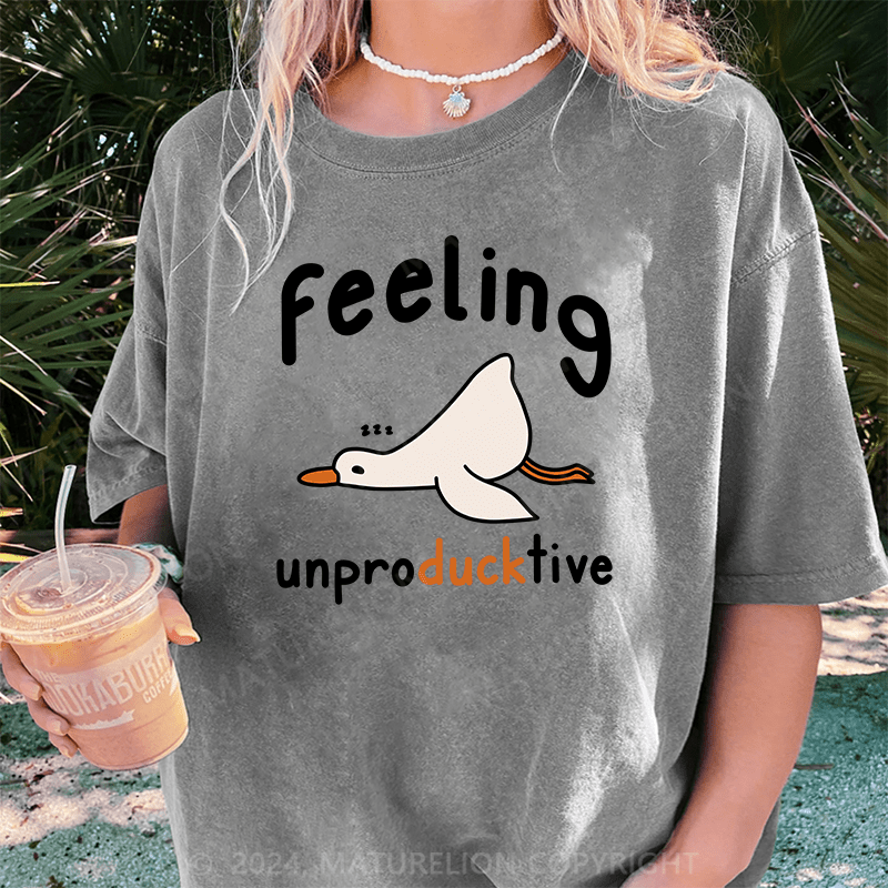 Maturelion Feeling Unproducktive DTG Printing Washed Cotton T-Shirt
