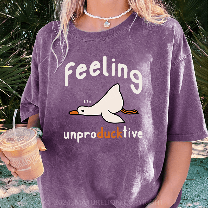 Maturelion Feeling Unproducktive DTG Printing Washed Cotton T-Shirt