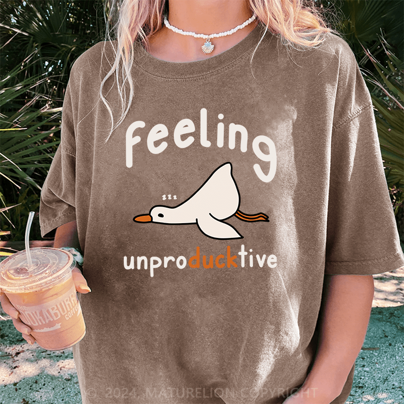 Maturelion Feeling Unproducktive DTG Printing Washed Cotton T-Shirt