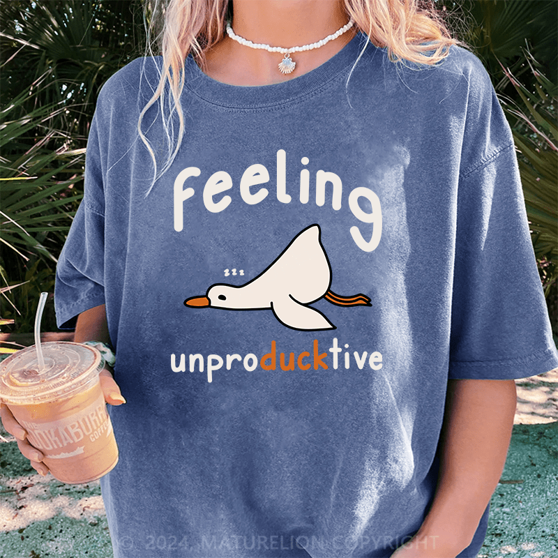 Maturelion Feeling Unproducktive DTG Printing Washed Cotton T-Shirt