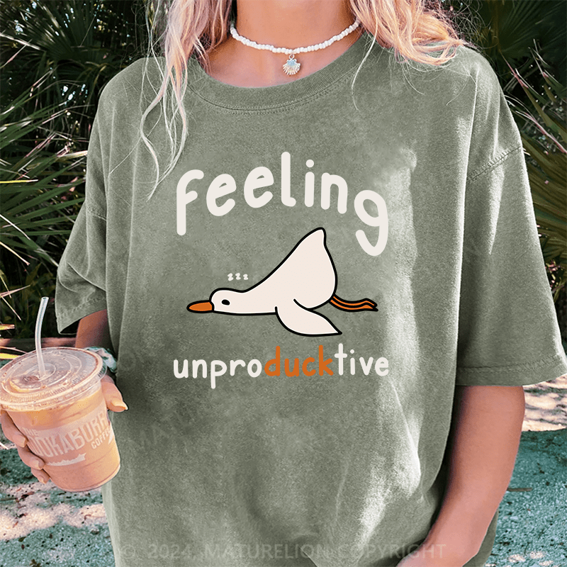 Maturelion Feeling Unproducktive DTG Printing Washed Cotton T-Shirt