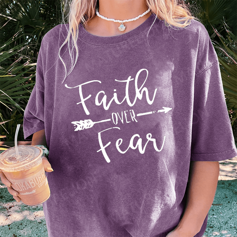 Maturelion "Faith Over Fear" DTG Printing Washed Cotton T-Shirt