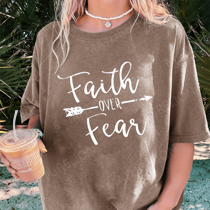 Maturelion "Faith Over Fear" DTG Printing Washed Cotton T-Shirt
