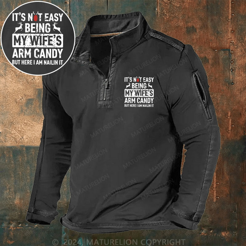 Maturelion Christmas Henley Shirt It's Not Easy Being My Wife's Arm Candy But Here I'm Nailing It Cotton Henley Shirt