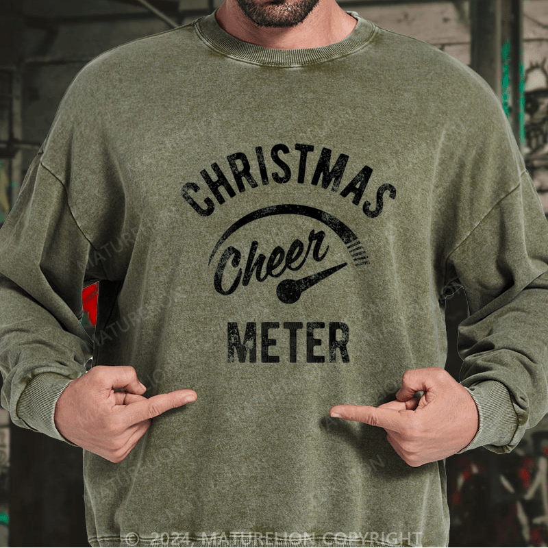 Maturelion Christmas Sweatshirt Cheer Meter Custom Washed Sweatshirt