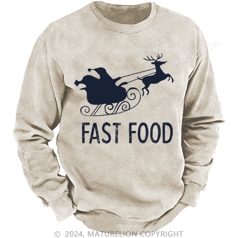 Maturelion Christmas Sweatshirt Fast Food Funny Men Hunting Custom Washed Sweatshirt