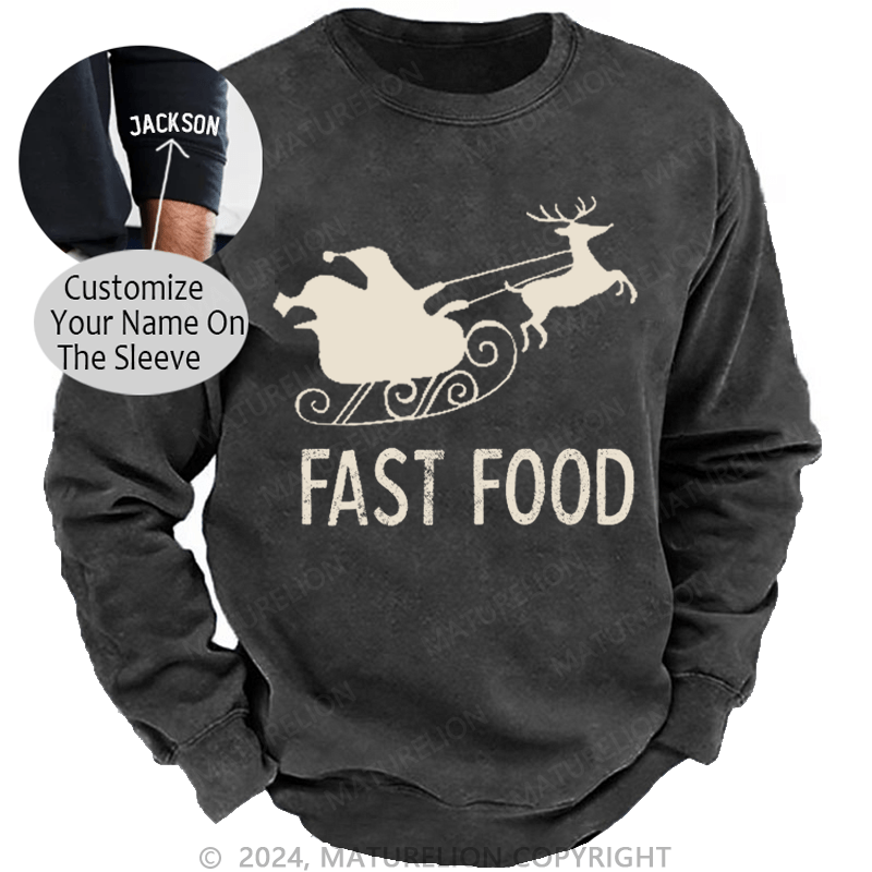 Maturelion Christmas Sweatshirt Fast Food Funny Men Hunting Custom Washed Sweatshirt