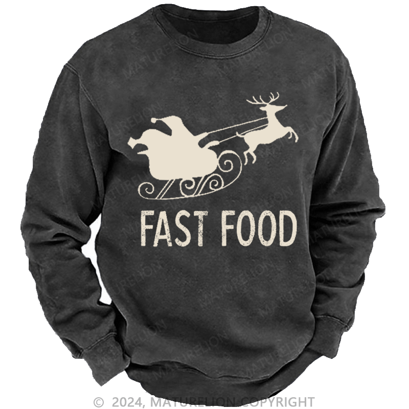 Maturelion Christmas Sweatshirt Fast Food Funny Men Hunting Custom Washed Sweatshirt