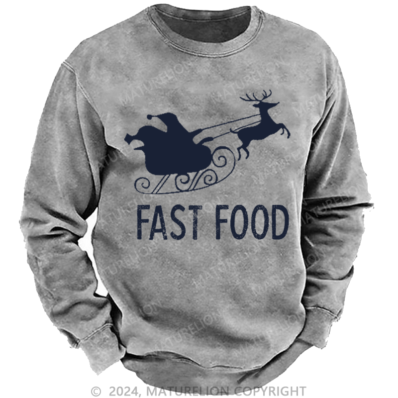 Maturelion Christmas Sweatshirt Fast Food Funny Men Hunting Custom Washed Sweatshirt