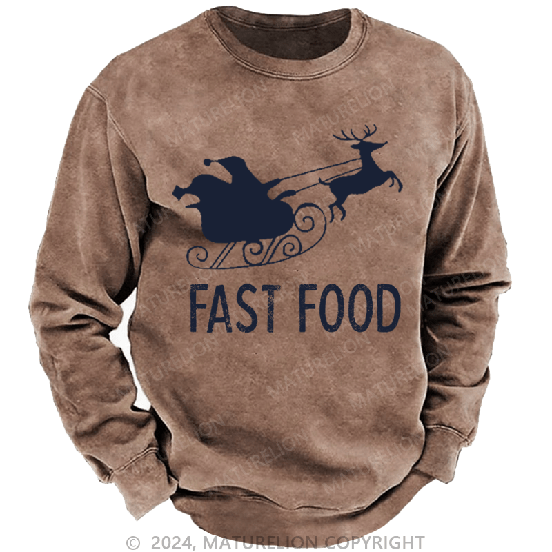 Maturelion Christmas Sweatshirt Fast Food Funny Men Hunting Custom Washed Sweatshirt