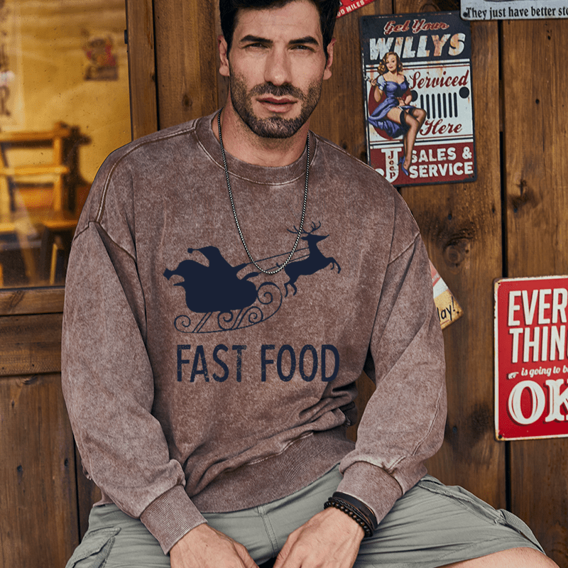 Maturelion Christmas Sweatshirt Fast Food Funny Men Hunting Custom Washed Sweatshirt