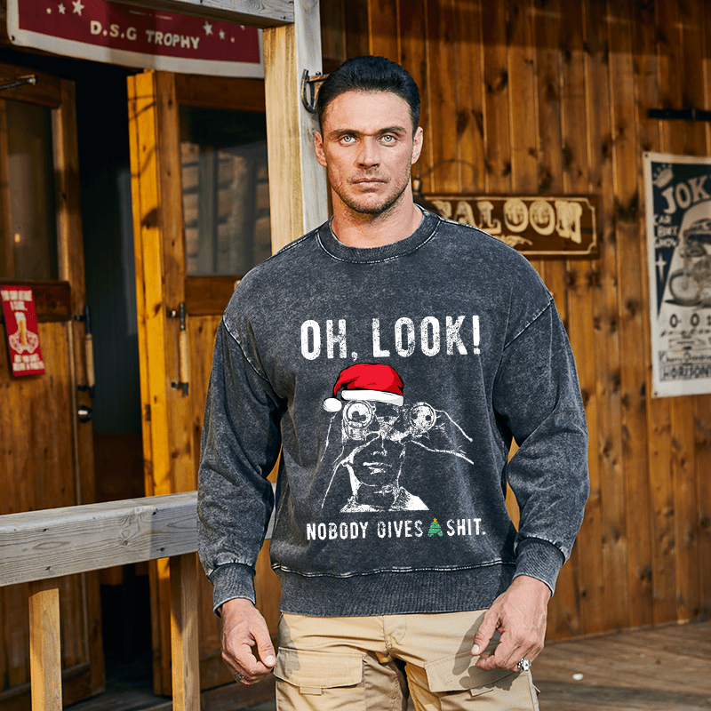 Maturelion Christmas Sweatshirt OH LOOK! Nobody Gives A Shit Custom Washed Sweatshirt