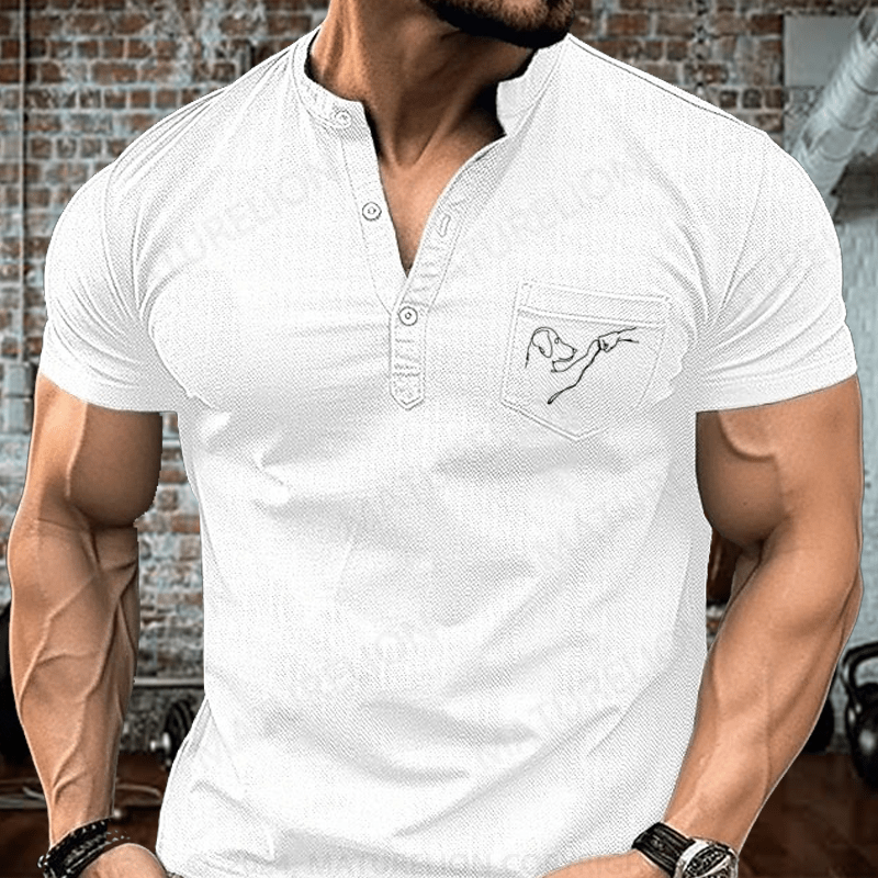 Maturelion Dog Fist Bump Funny Print Henley Shirt Henley Shirt