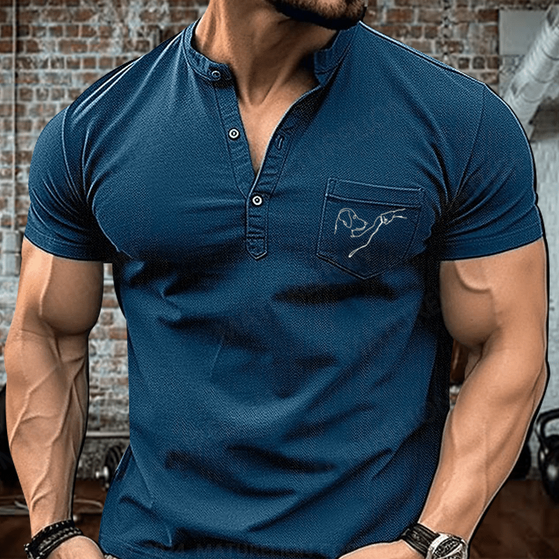 Maturelion Dog Fist Bump Funny Print Henley Shirt Henley Shirt