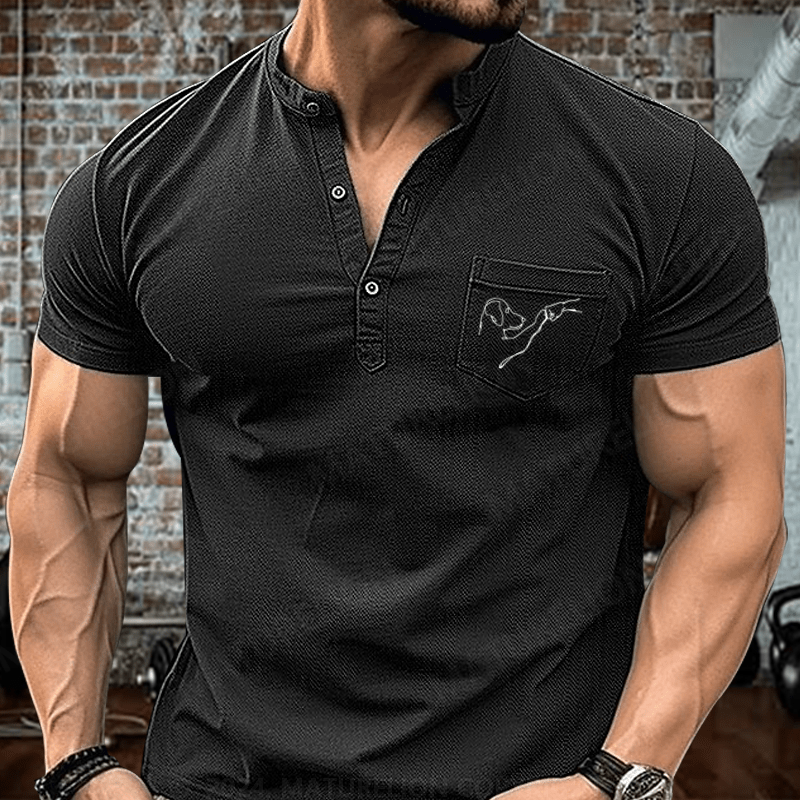 Maturelion Dog Fist Bump Funny Print Henley Shirt Henley Shirt