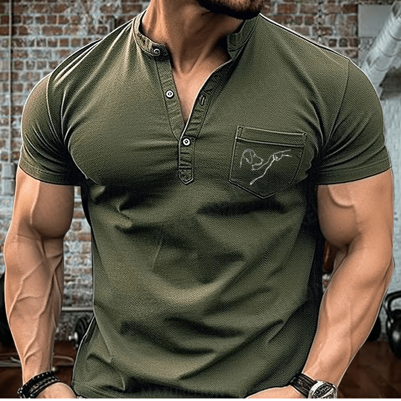 Maturelion Dog Fist Bump Funny Print Henley Shirt Henley Shirt