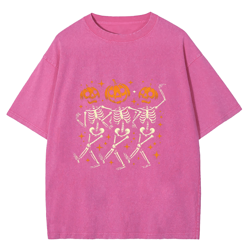 Maturelion Halloween Dancing Skeleton Washed T-Shirt