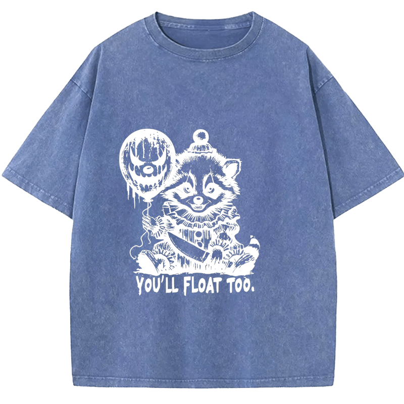 Maturelion Halloween You Will Float Too Horror Raccoon Washed T-Shirt