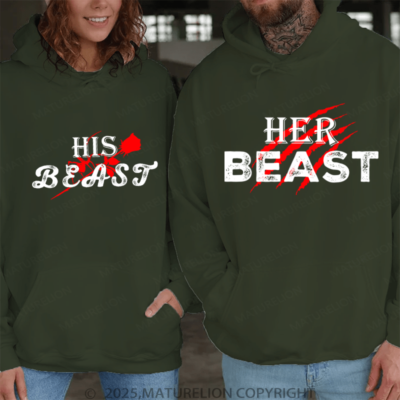 Maturelion He's & She's Beast Couple Hoodie