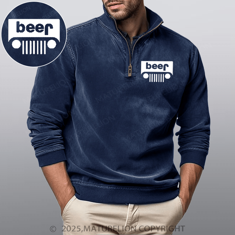 Maturelion Men's Henley Shirt Funny Beer Or Jeep Funny Stand Collar Henley Shirt