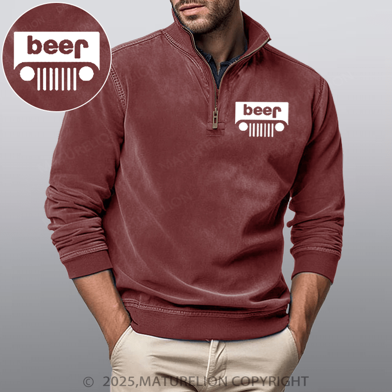 Maturelion Men's Henley Shirt Funny Beer Or Jeep Funny Stand Collar Henley Shirt