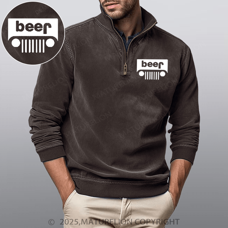 Maturelion Men's Henley Shirt Funny Beer Or Jeep Funny Stand Collar Henley Shirt