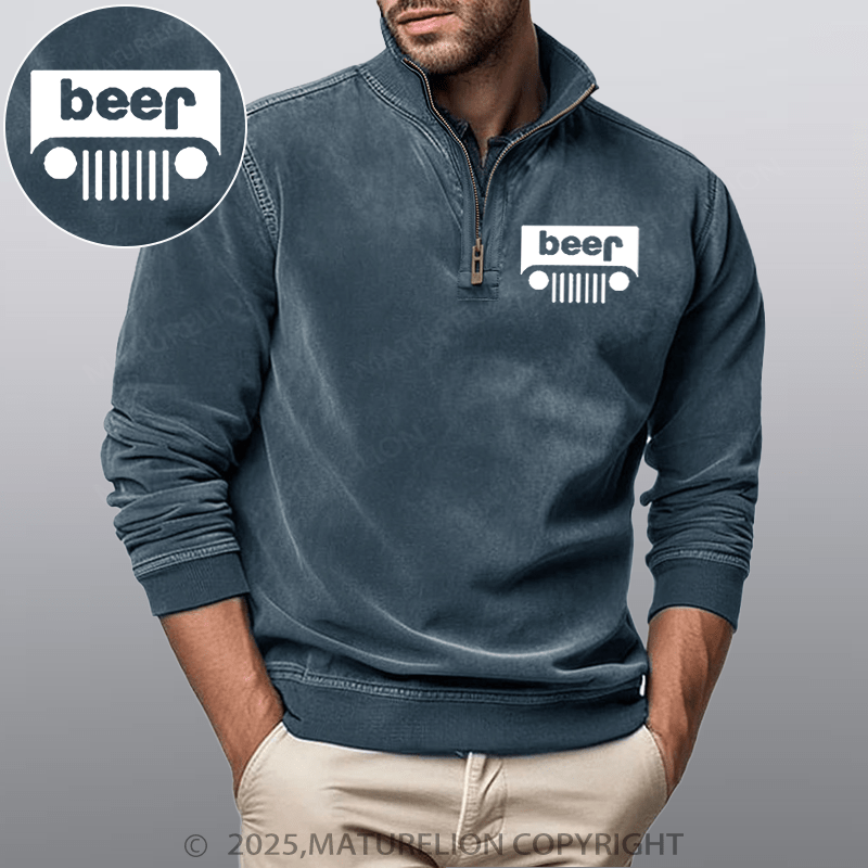 Maturelion Men's Henley Shirt Funny Beer Or Jeep Funny Stand Collar Henley Shirt