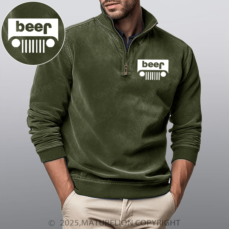 Maturelion Men's Henley Shirt Funny Beer Or Jeep Funny Stand Collar Henley Shirt