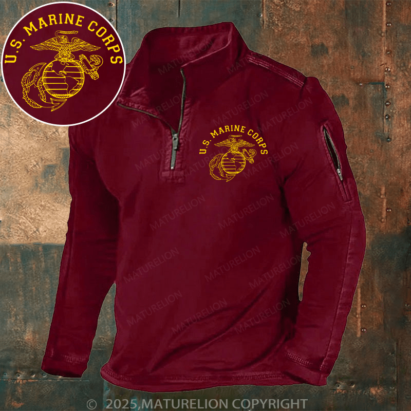 Maturelion Men's Henley Shirt Us Marines Crops Henley Shirt