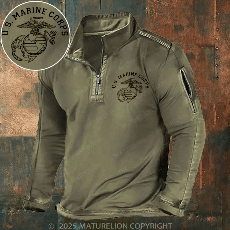 Maturelion Men's Henley Shirt Us Marines Crops Henley Shirt