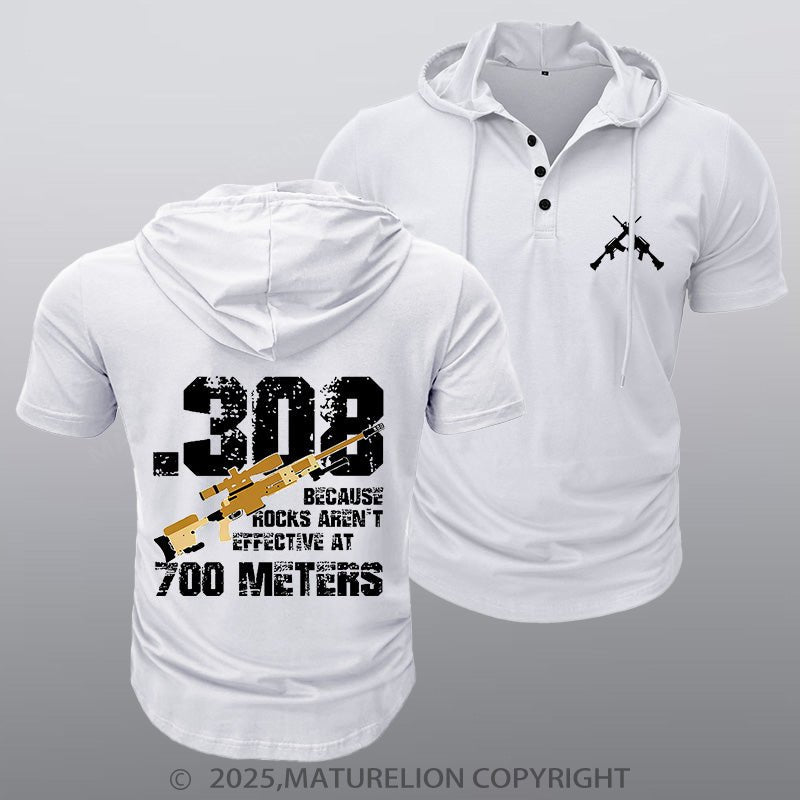 Maturelion Men's Hooded Henley Shirt 308 Because Rocks Aren't Effective At 700 Meters Hooded Henley Shirt