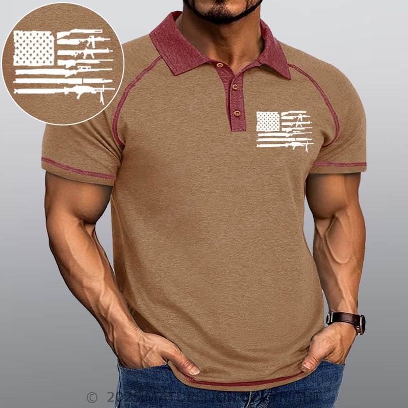 Maturelion Men's Polo Shirt American Gun Flag Polo Shirt