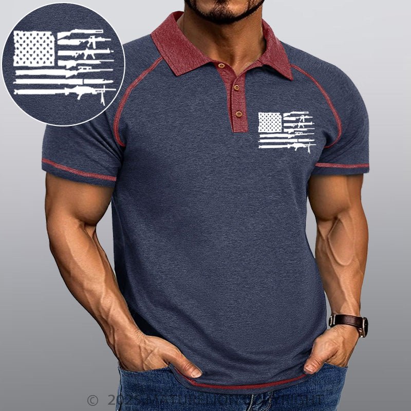 Maturelion Men's Polo Shirt American Gun Flag Polo Shirt