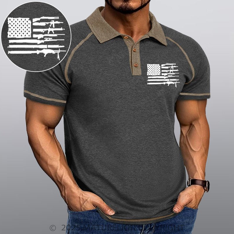 Maturelion Men's Polo Shirt American Gun Flag Polo Shirt