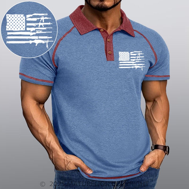 Maturelion Men's Polo Shirt American Gun Flag Polo Shirt