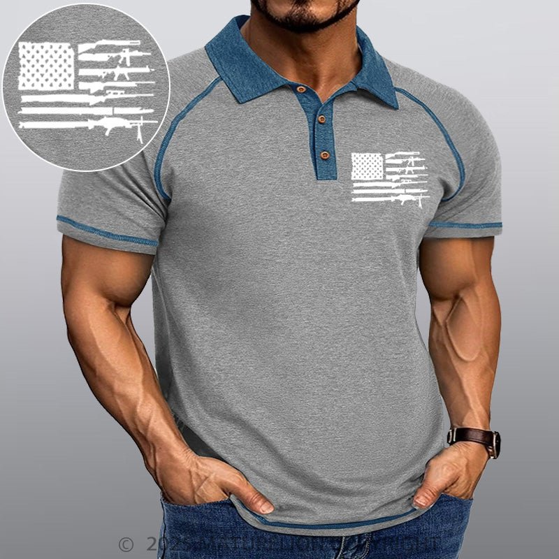 Maturelion Men's Polo Shirt American Gun Flag Polo Shirt