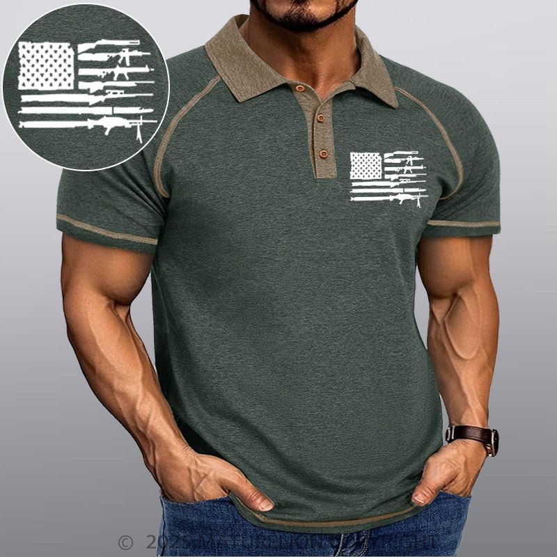 Maturelion Men's Polo Shirt American Gun Flag Polo Shirt