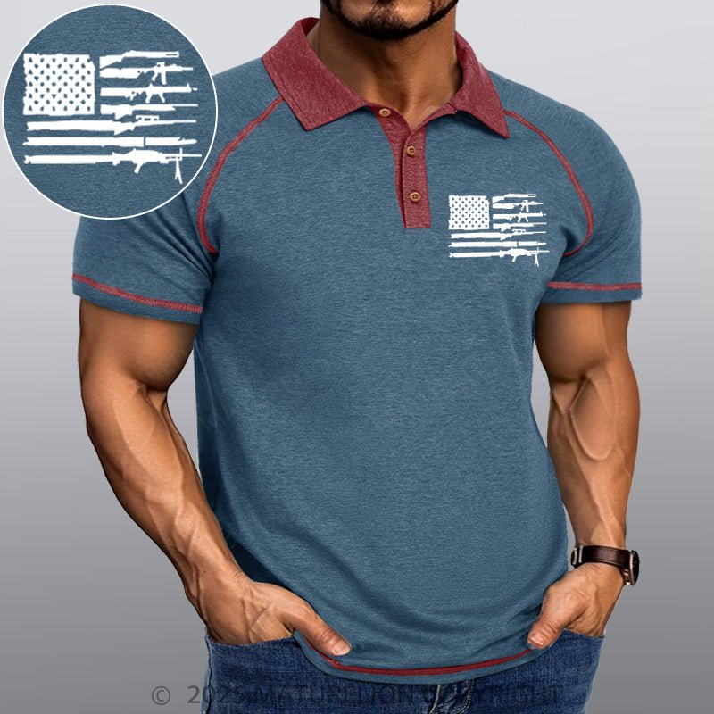 Maturelion Men's Polo Shirt American Gun Flag Polo Shirt
