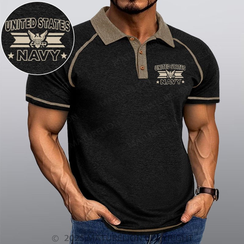 Maturelion Men's Polo Shirt United States Navy Polo Shirt