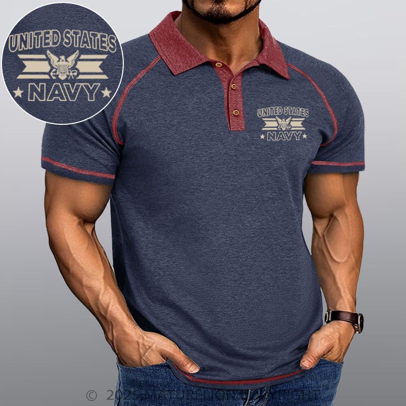 Maturelion Men's Polo Shirt United States Navy Polo Shirt