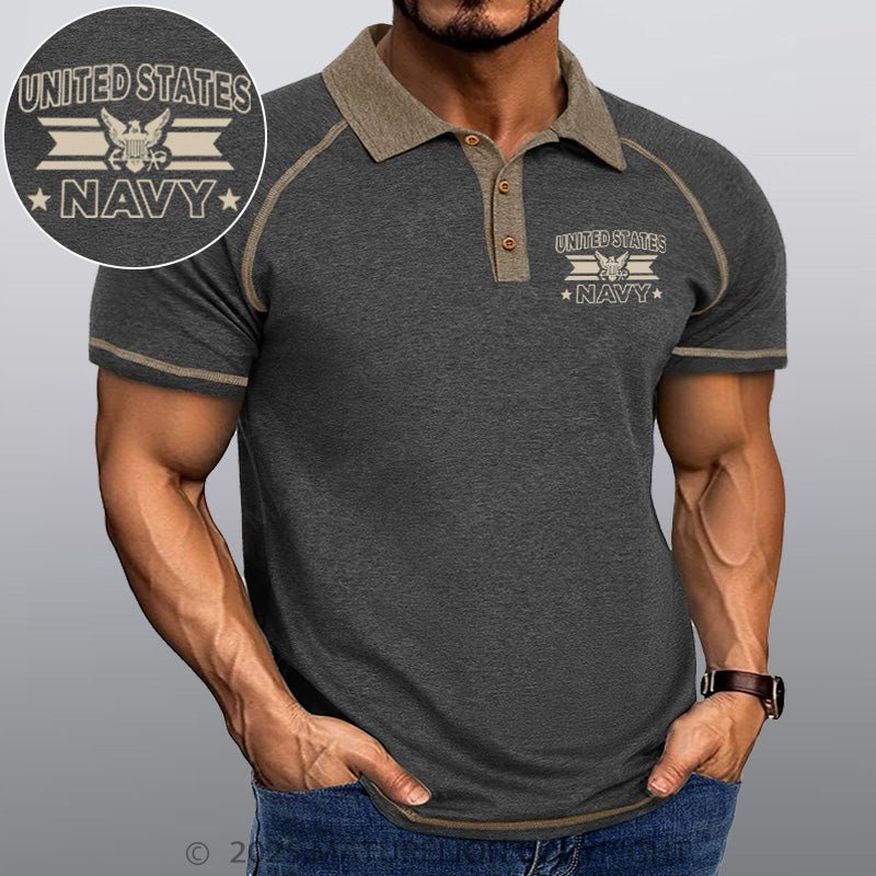 Maturelion Men's Polo Shirt United States Navy Polo Shirt