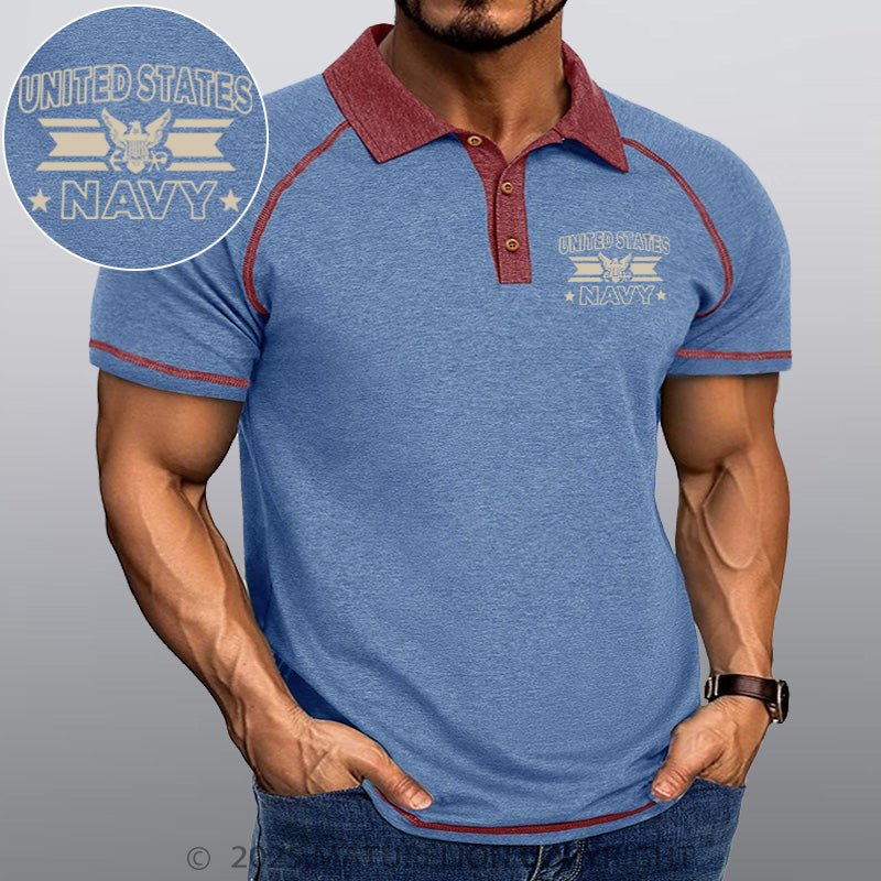 Maturelion Men's Polo Shirt United States Navy Polo Shirt