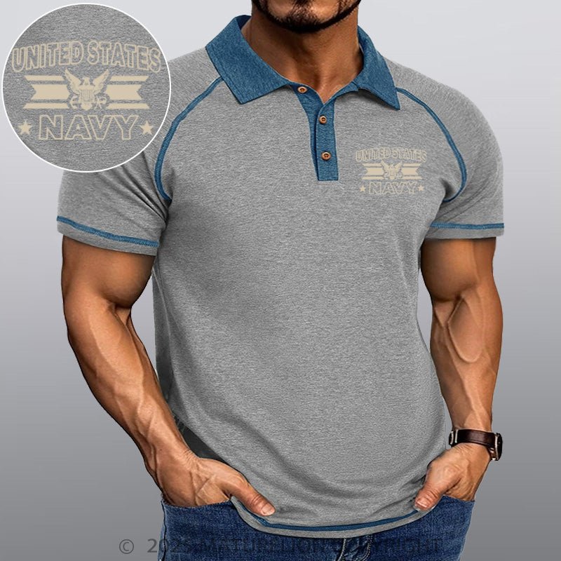 Maturelion Men's Polo Shirt United States Navy Polo Shirt