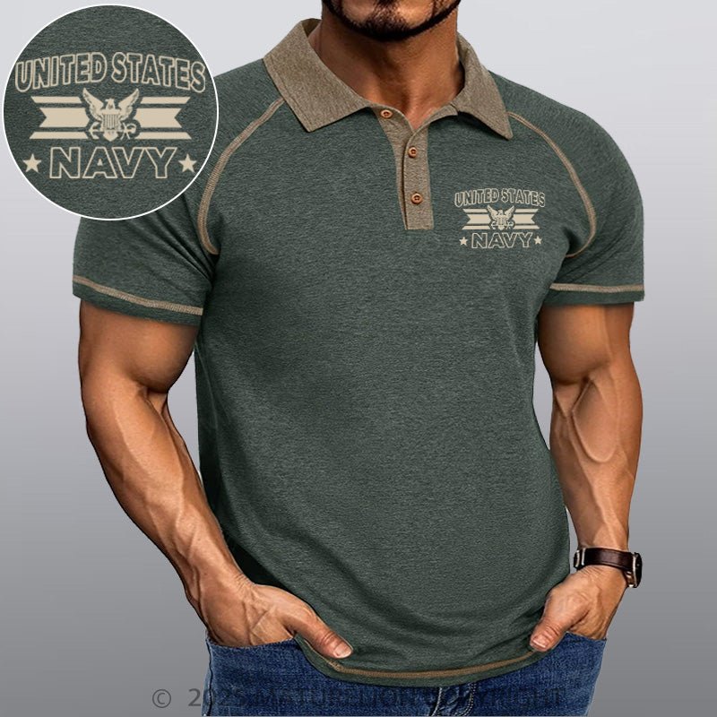 Maturelion Men's Polo Shirt United States Navy Polo Shirt
