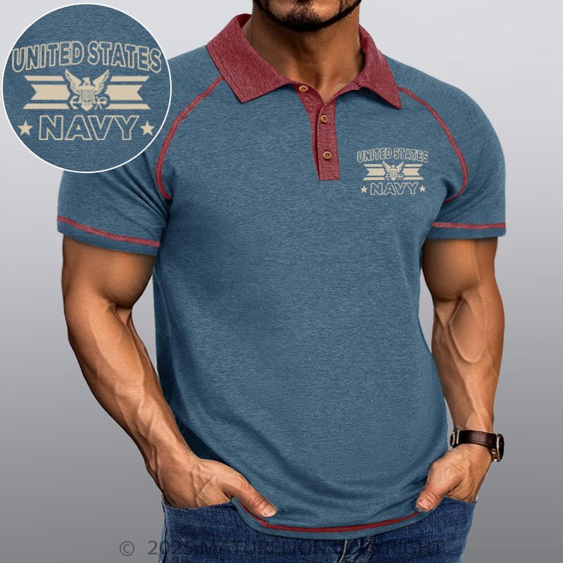 Maturelion Men's Polo Shirt United States Navy Polo Shirt