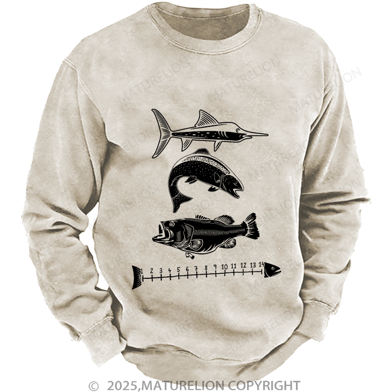 Maturelion Men's Sweatshirt Fishing Ruler Sweatshirt
