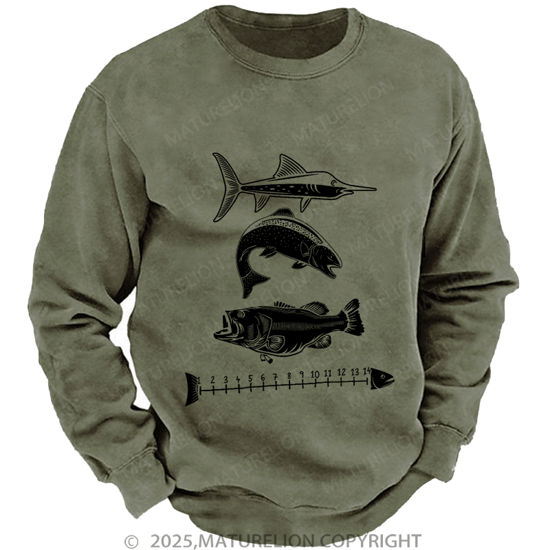 Maturelion Men's Sweatshirt Fishing Ruler Sweatshirt